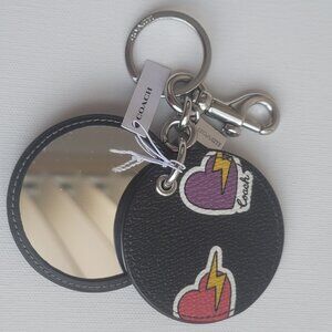 Coach Heart Bolt Print Black Coated Canvas CW475 Mirror Bag Charm Key Chain